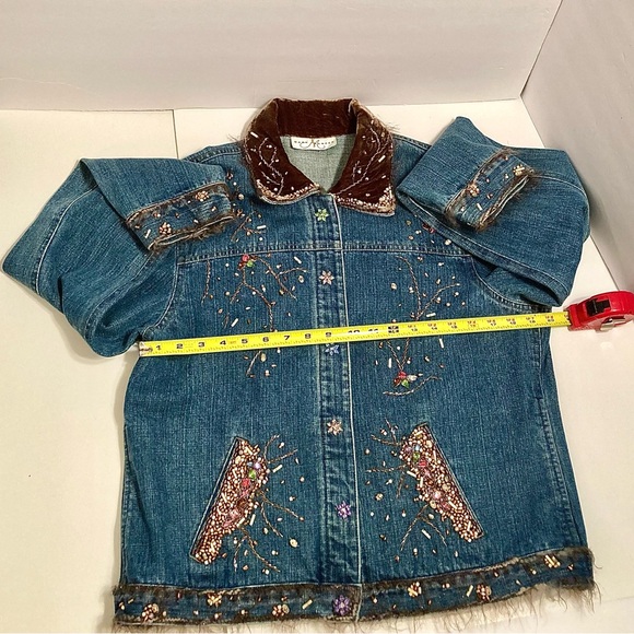 Spring Sale 🌼 Mary Frances beaded bejeweled fringe jean jacket snap up M/L - Picture 7 of 13